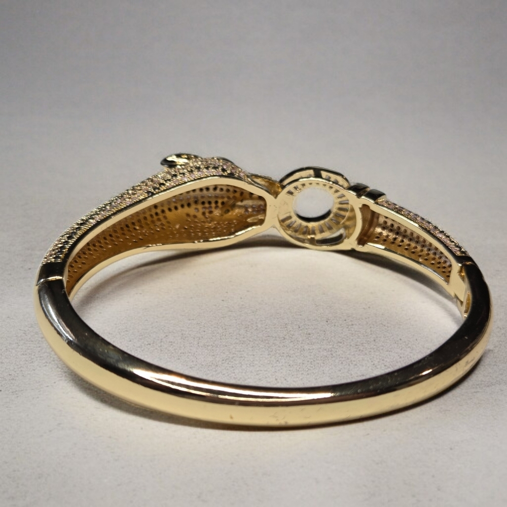 18k Gold Plated Chunky Leopard Panther Zircon Pave Crystal Doorknocker Bracelet - Picture 5 of 6